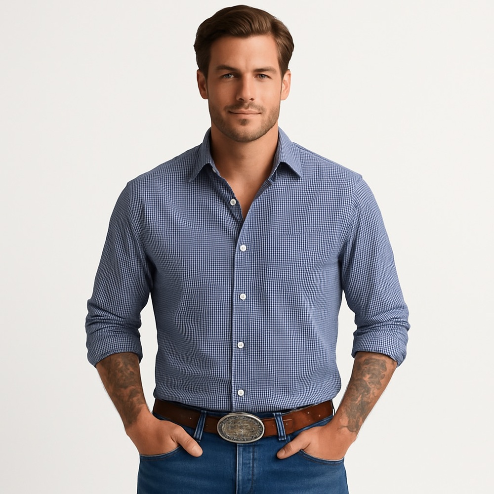 Jack Lipson Signature Collection Medium 15.5 Blue White Long sleeves Check Shirt